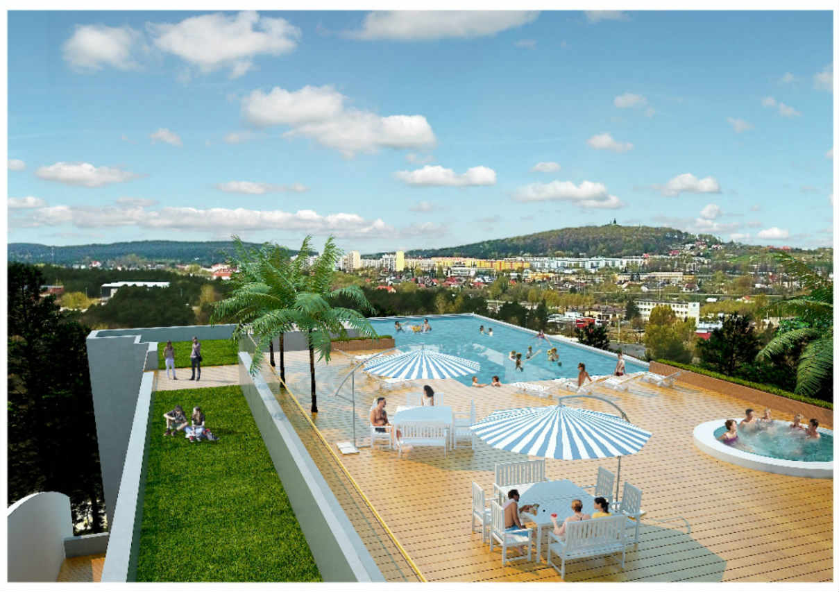 Panorama z dachu Baseny Tropikalne Binkowski Resort